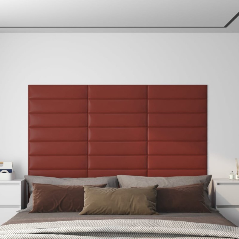 Pannelli Murali 12 pz Rosso Vino 60x15 cm Similpelle 1,08 m²