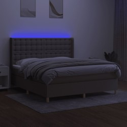 Letto a Molle con Materasso e LED Tortora 180x200 cm in Tessuto