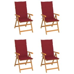   Sedie da Giardino 4 pz con Cuscini Rosso Vino Massello di Teak