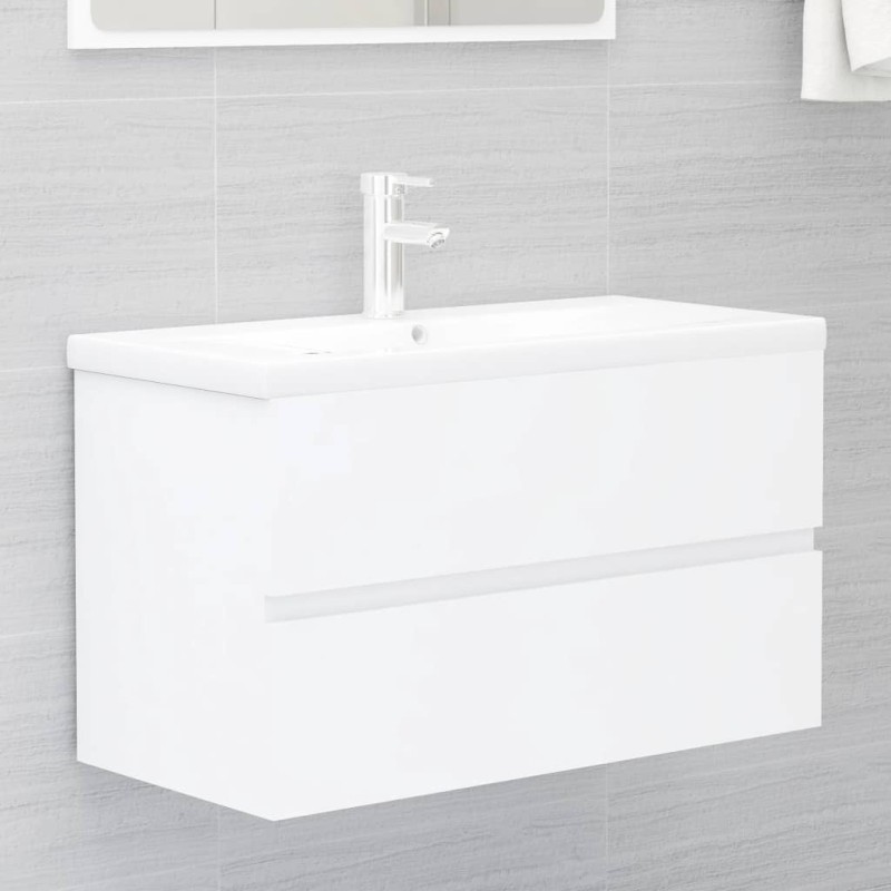   Mobile da Bagno con Lavabo Integrato Bianco in Truciolato