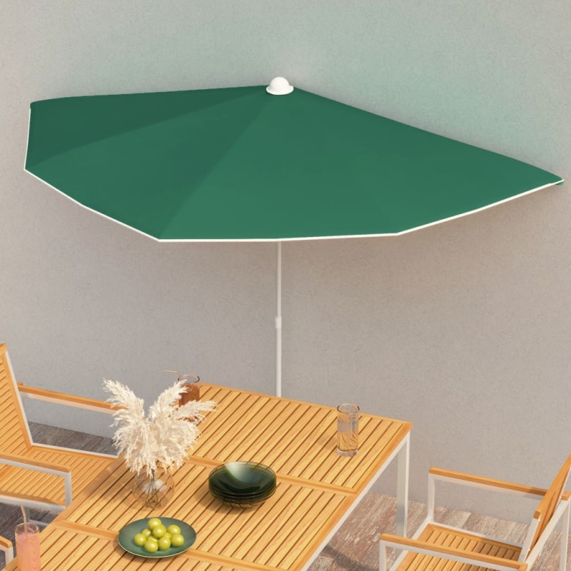   Ombrellone Semicircolare da Giardino con Palo 180x90 cm Verde