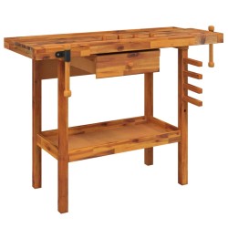 Banco Lavoro Cassetto e Morse 92x48x83 cm Legno Massello Acacia