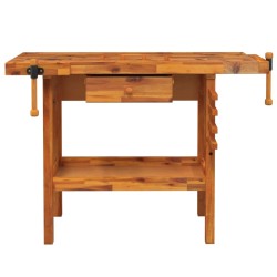 Banco Lavoro Cassetto e Morse 92x48x83 cm Legno Massello Acacia