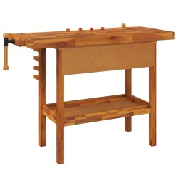 Banco Lavoro Cassetto e Morse 92x48x83 cm Legno Massello Acacia