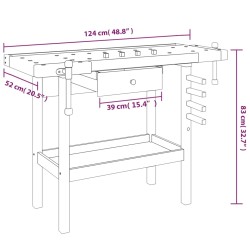 Banco Lavoro Cassetto e Morse 92x48x83 cm Legno Massello Acacia