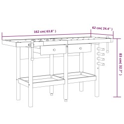 Banco Lavoro Cassetti e Morse 162x62x83cm Legno Massello Acacia