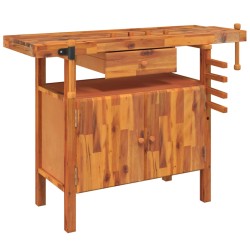 Banco Lavoro Cassetto e Morse 92x48x83 cm Legno Massello Acacia