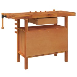 Banco Lavoro Cassetto e Morse 92x48x83 cm Legno Massello Acacia