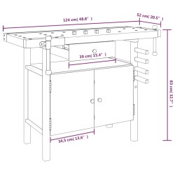 Banco Lavoro Cassetto e Morse 92x48x83 cm Legno Massello Acacia