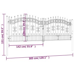 Recinzione Cancello con Punta a Lancia Nera 305x151cm Acciaio