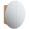 Armadio da Bagno con Specchio Rotondo e LED Rovere 47x47x17,5cm