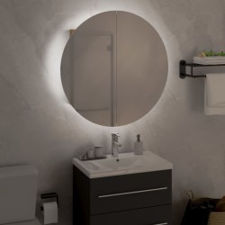 Armadio da Bagno con Specchio Rotondo e LED Rovere 47x47x17,5cm