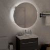 Armadio da Bagno con Specchio Rotondo e LED Rovere 47x47x17,5cm