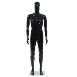 Manichino Uomo Figura Intera Base in Vetro 185 cm Nero Lucido