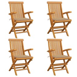 Sedie da Giardino con Cuscini Beige 4 pz Massello di Teak