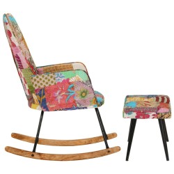 Sedia a Dondolo con Poggiapiedi Multicolore Patchwork in Tela