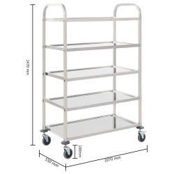 Carrello da Cucina a 5 Livelli 107x55x147 cm in Acciaio Inox