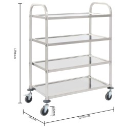 Carrello da Cucina a 4 Livelli 107x55x125 cm in Acciaio Inox