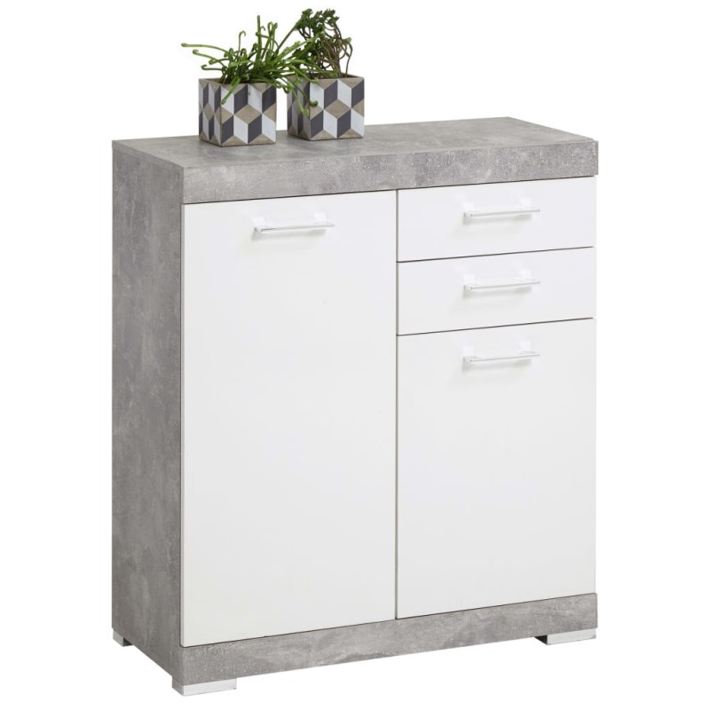 FMD Credenza con 2 Ante e 2 Cassetti 80x34,9x89,9 cm Bianco e Cemento