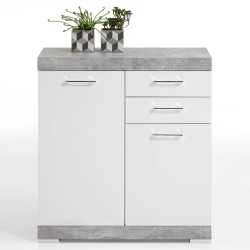 FMD Credenza con 2 Ante e 2 Cassetti 80x34,9x89,9 cm Bianco e Cemento