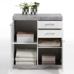 FMD Credenza con 2 Ante e 2 Cassetti 80x34,9x89,9 cm Bianco e Cemento