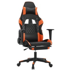 Sedia da Gaming con Poggiapiedi Nero e Arancione in Similpelle