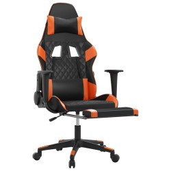 Sedia da Gaming con Poggiapiedi Nero e Arancione in Similpelle