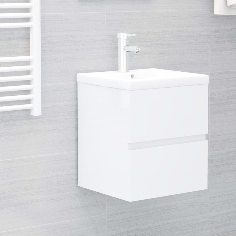 Mobile Bagno con Lavabo Integrato Bianco Lucido in Truciolato