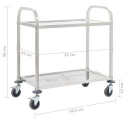 Carrello da Cucina a 2 Livelli 96,5x55x90 cm in Acciaio Inox