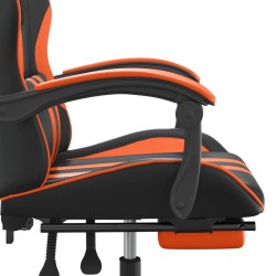 Sedia da Gaming con Poggiapiedi Nero e Arancione in Similpelle