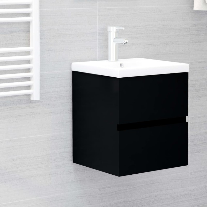 Mobile Bagno con Lavabo Integrato Nero in Legno Ingegnerizzato