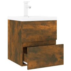   Mobile Bagno con Lavabo Integrato Rovere Fumo Legno ingegnerizzato