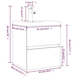   Mobile Bagno con Lavabo Integrato Rovere Fumo Legno ingegnerizzato