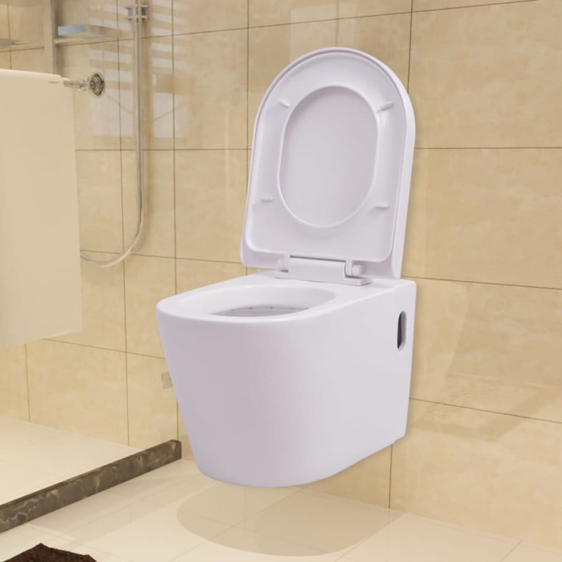 vidaXL WC Sospeso in Ceramica Bianca