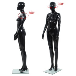 vidaXL Manichino Donna Figura Intera Base in Vetro 175 cm Nero Lucido 