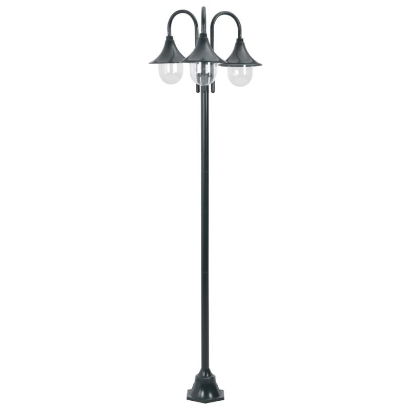 vidaXL Lampione da Giardino E27 220 cm Alluminio 3 Lampade Verde Scuro