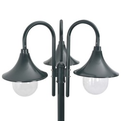 vidaXL Lampione da Giardino E27 220 cm Alluminio 3 Lampade Verde Scuro