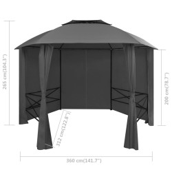 vidaXL Gazebo Padiglione da Giardino con Tende Esagonale 360x265 cm