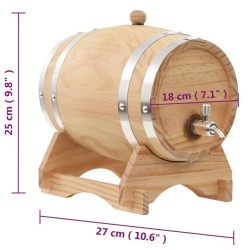 vidaXL Barilotto di Vino con Spina in Legno Massello di Pino 6 L