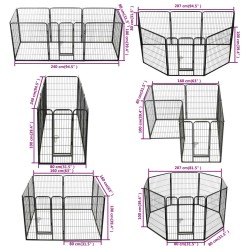 vidaXL Box per Cani con 8 Pannelli in Acciaio 80x100 cm Nero