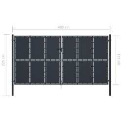 vidaXL Cancello per Giardino in Acciaio 400x175 cm Antracite