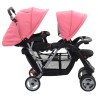 vidaXL Passeggino Gemellare a Tandem Rosa e Nero in Acciaio