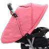 vidaXL Passeggino Gemellare a Tandem Rosa e Nero in Acciaio