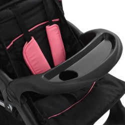 vidaXL Passeggino Gemellare a Tandem Rosa e Nero in Acciaio