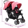 vidaXL Passeggino Gemellare a Tandem Rosa e Nero in Acciaio