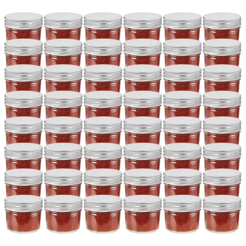 vidaXL Vaso per Marmellata in Vetro Coperchio Argento 48 pz 110 ml