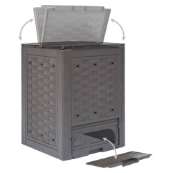 vidaXL Compostiera Giardino Marrone 60x60x83 cm 300 L Rattan Plastica