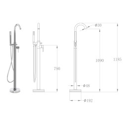 vidaXL Rubinetteria a Colonna per Vasca da Bagno Acciaio Inox 118,5 cm