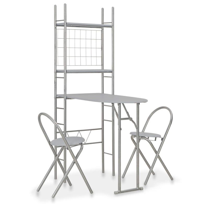 vidaXL Set Tavolo e Sedie Pieghevoli Scaffale 3 pz MDF Acciaio Grigio