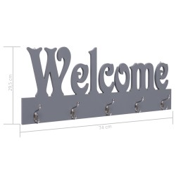 vidaXL Appendiabiti a Muro WELCOME Grigio 74x29,5 cm